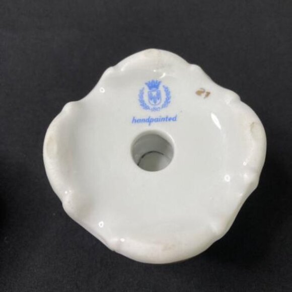 Vtg Pair Von Schierholz Porcelain Candlestick Holders Hand Painted Floral German - Picture 8 of 9